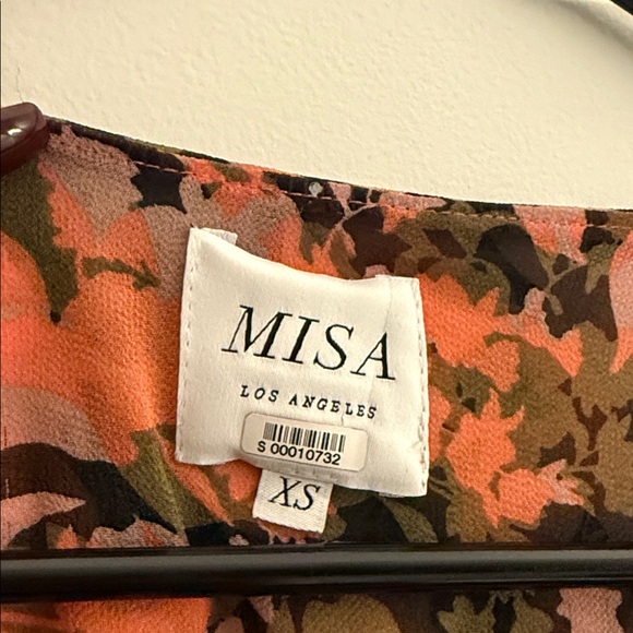 MISA Rose Midi Asymmetrical Dress in Black and Pink Floral - Picture 2 of 4